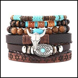 Turquoise Beaded Stretch Bracelets Set Bohemian Cowgirl Western Stackable